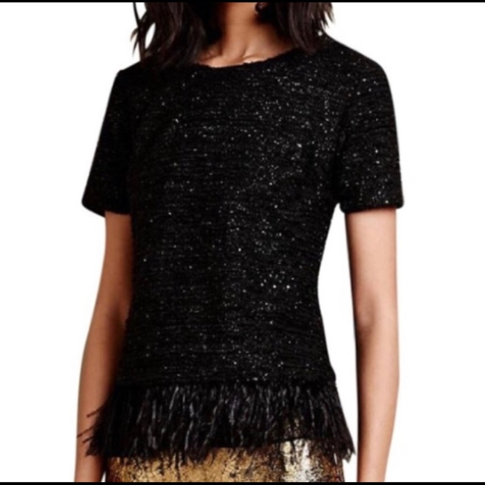 Anthropologie Deletta Black Sequin Boucle Fringe